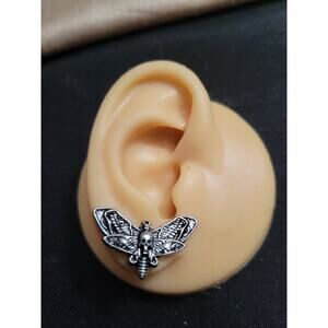 Gothic death moth silver tone post earrings